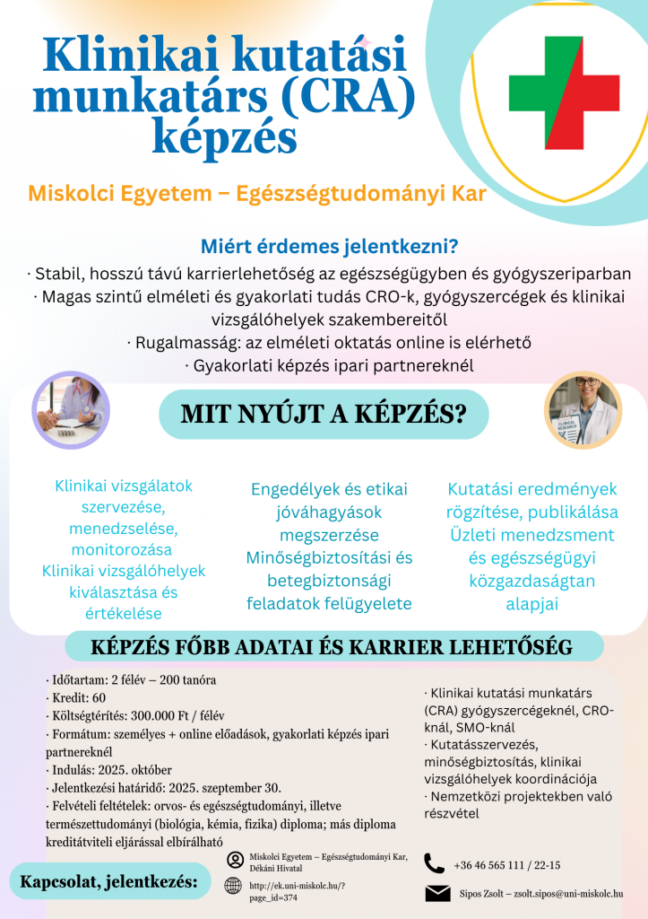 Klinikai kutatási munkatárs (CRA) képzés